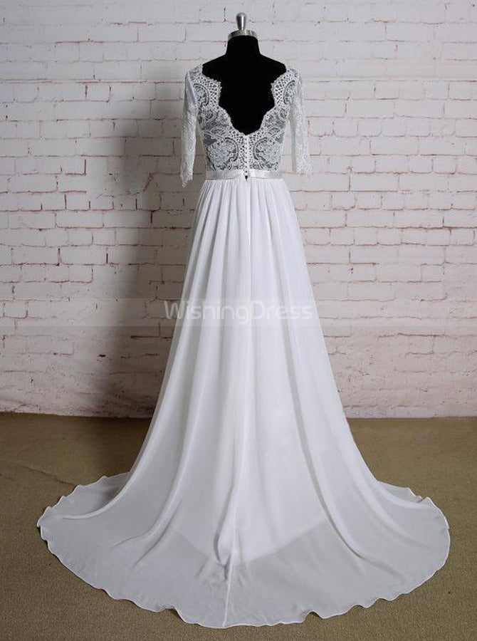 Beach Wedding Dresses with Sleeves,Elegant Wedding Dress,WD00365, US10 / Blush Pink