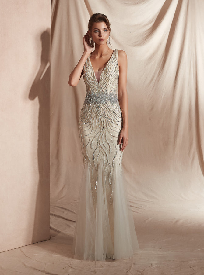 Beaded Evening Dresses,Luxurious Prom Dress,PD00417, US10 / Ivory Beaded Evening Dresses,Luxurious Prom Dress,PD00417, US10 / Ivory