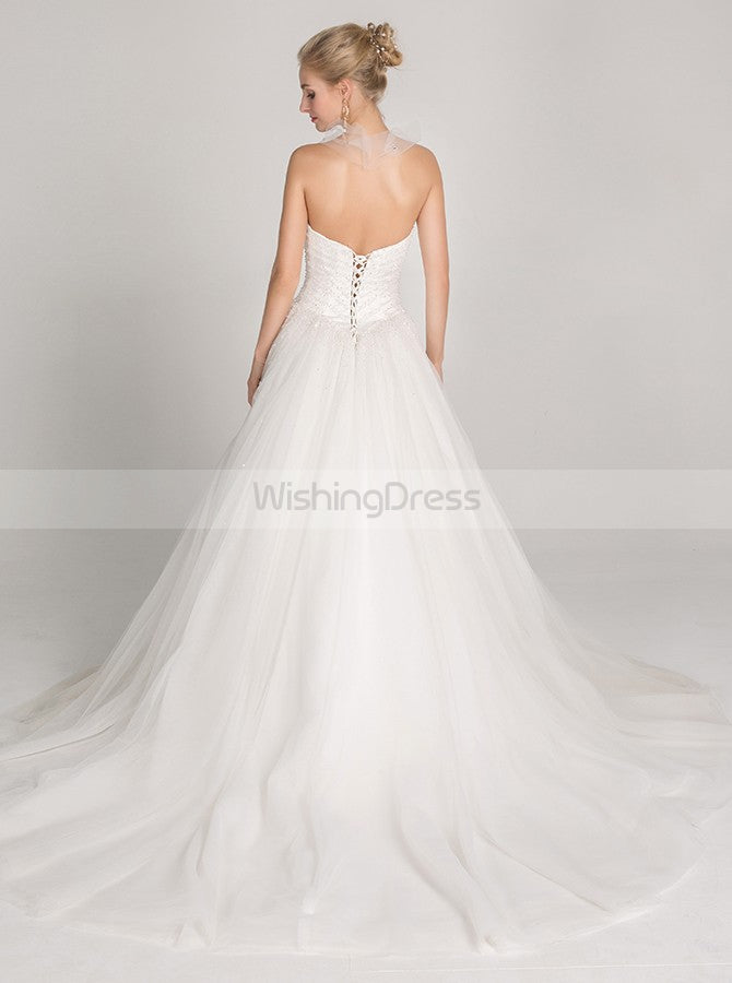Beaded Wedding Dresses,Aline Wedding Dress,Tulle Wedding Gown,Simple Wedding Dress,WD00015, US12 / Ivory