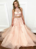 Beautiful Two Piece Prom Gown with Floral,Tulle Princess Prom Dress,Girl Graduation Dress PD00146