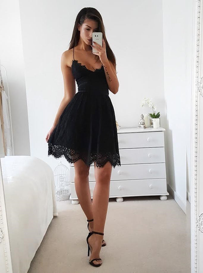 Black Cocktail Dresses,Lace Cocktail Dress,Sexy Cocktail Dress,Lace Up Cocktail Dress,CD00042
