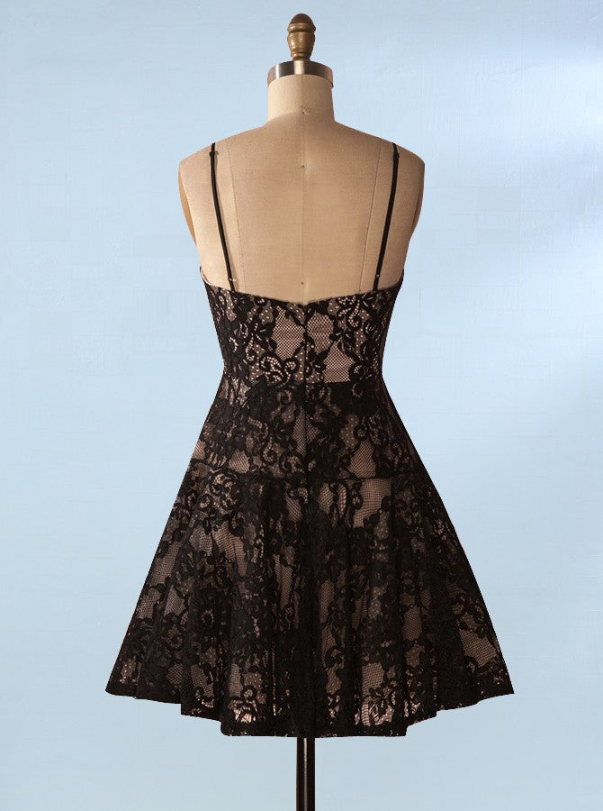 Black Cocktail Dresses,Lace Cocktail Dress,Spaghetti Straps Cocktail D - Wishingdress Black Cocktail Dresses,Lace Cocktail Dress,Spaghetti Straps Cocktail D - Wishingdress