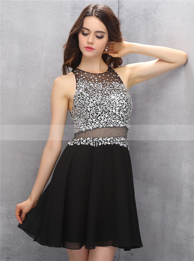 Black Homecoming Dresses,Chiffon Cocktail Dress,Short Homecoming Dress -  Wishingdress