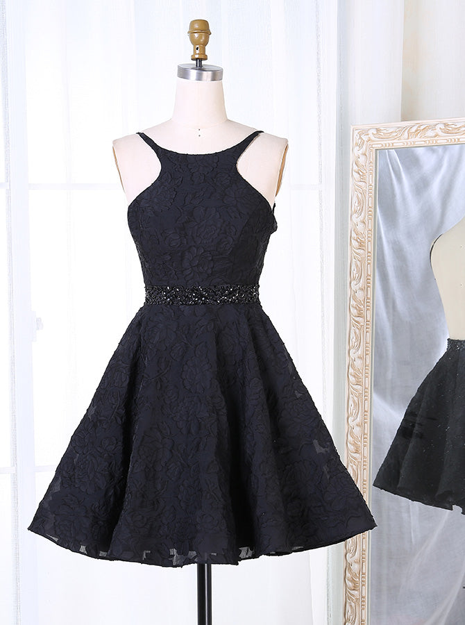 Black Lace Cocktail Dress,Open Back Cocktail Dresses,Sexy Homecoming D -  Wishingdress