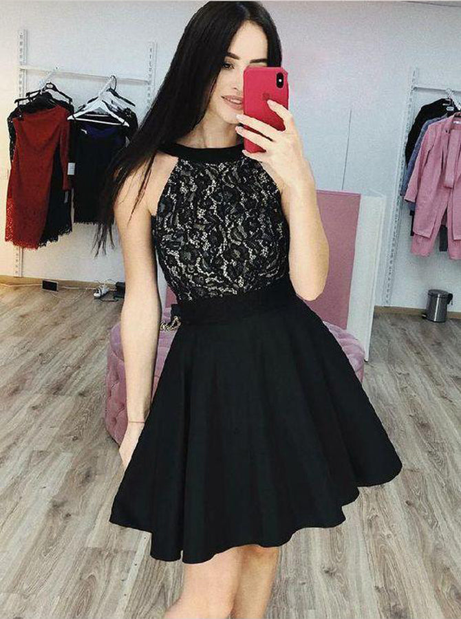 Black Cocktail Dresses,A-line Cocktail Dress,Short Cocktail Dress,Simple Cocktail Dress,CD00018