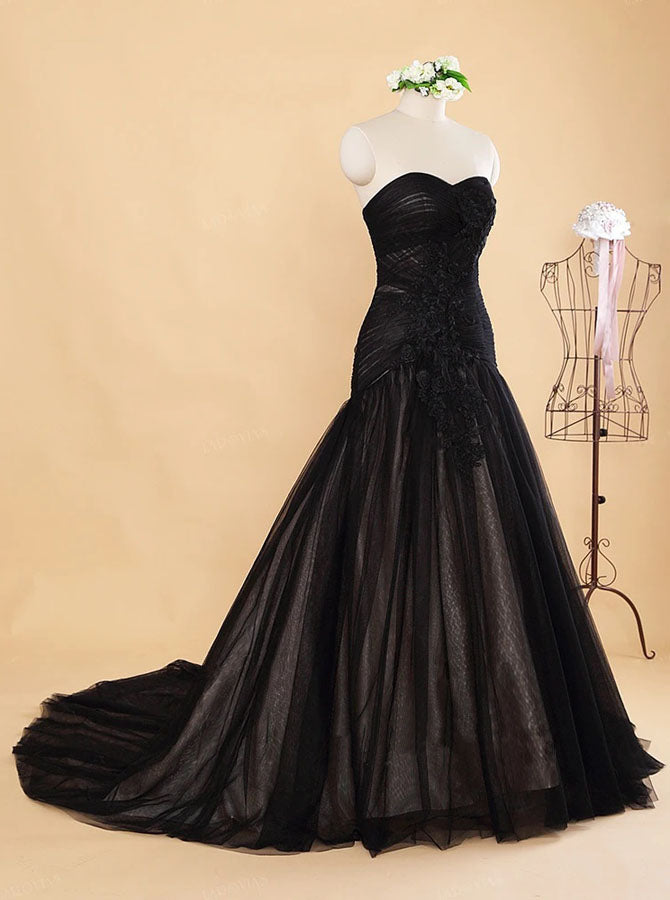 Black Mermaid Wedding Dresses,Unique Pleated Tulle Bridal Dress,WD00562, US26W / Burgundy