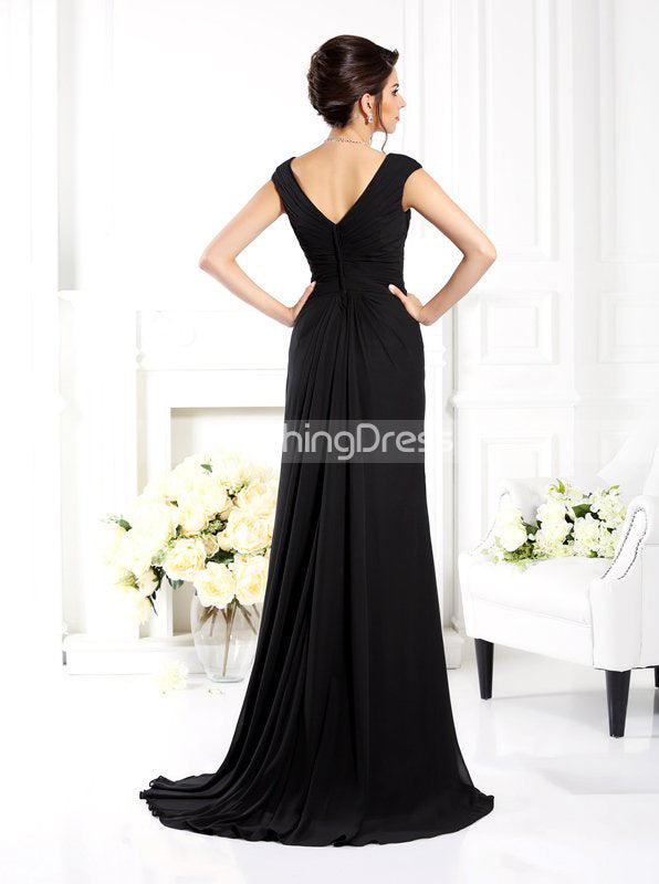 Black Mother of the Bride Dresses with Slit,V-neck Chiffon Mother Dres