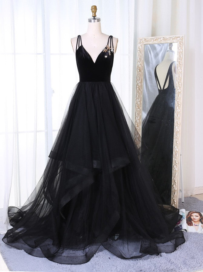 Black Prom Dress Low Back A Line V Neck Backless Black Lace Prom Dresses, Open Back Black Lace F jbydress Black Prom Dress Low Back A Line V Neck Backless Black Lace Prom Dresses, Open Back Black Lace F jbydress