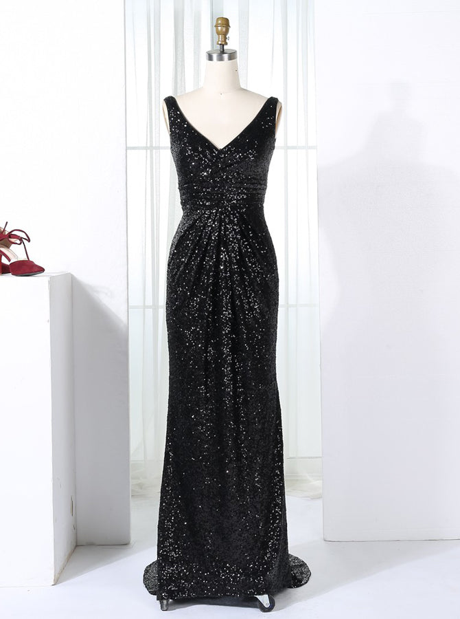 Black Sequined Bridesmaid Dresses,Full Length Bridesmaid Dress