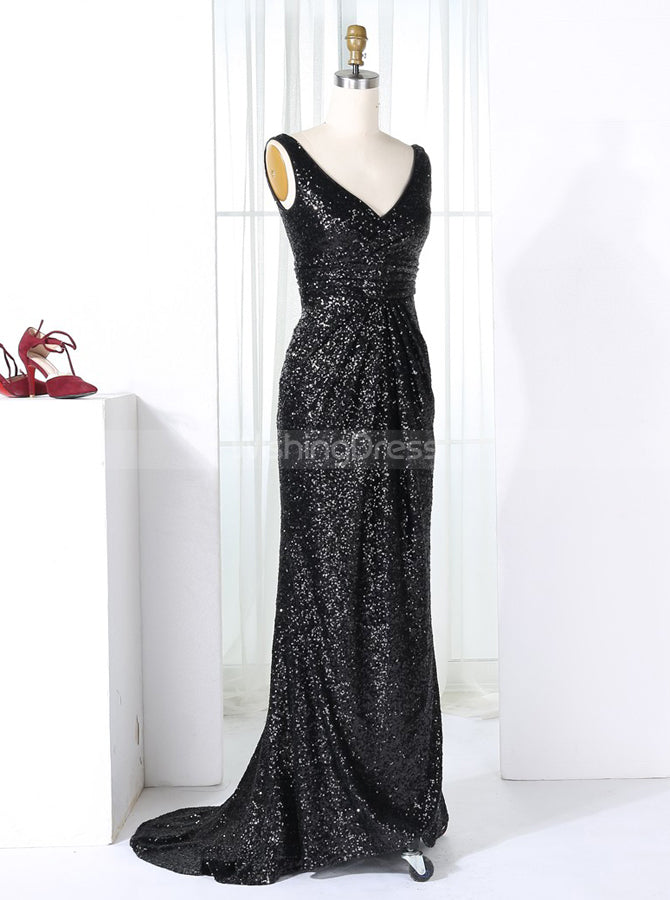 Black Sequined Bridesmaid Dresses,Full Length Bridesmaid Dress,BD00275, US12 / Dark Navy Black Sequined Bridesmaid Dresses,Full Length Bridesmaid Dress,BD00275, US12 / Dark Navy
