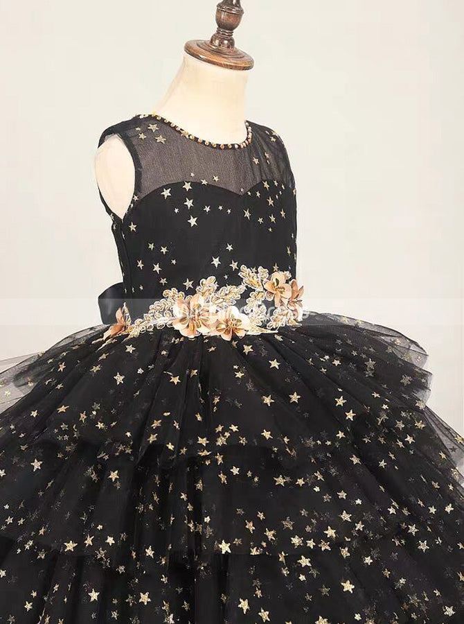 Black Sequined Little Girl Party Gown,Junior Girls Prom Gown,GPD0036 - Wishingdress Black Sequined Little Girl Party Gown,Junior Girls Prom Gown,GPD0036 - Wishingdress