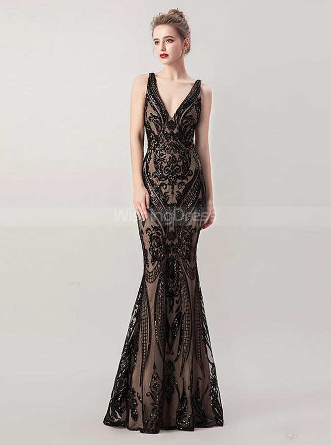 Black Sequined Prom Dress,Mermaid Prom Dress with Overskirt,PD00446 - Wishingdress Black Sequined Prom Dress,Mermaid Prom Dress with Overskirt,PD00446 - Wishingdress
