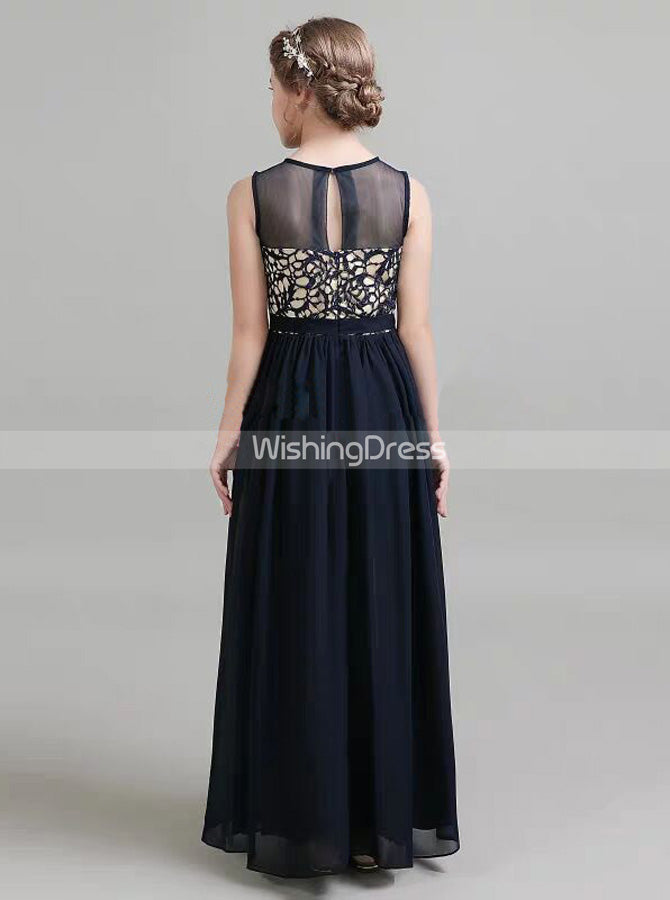 Dark Navy Summer Junior Bridesmaid Dress,Chiffon Long Junior Bridesmaid  Dress,JB00058