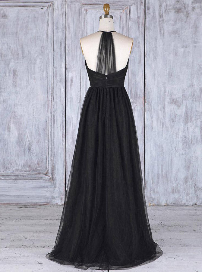 Black Tulle Bridesmaid Dresses,Halter Bridesmaid Dress,BD00345