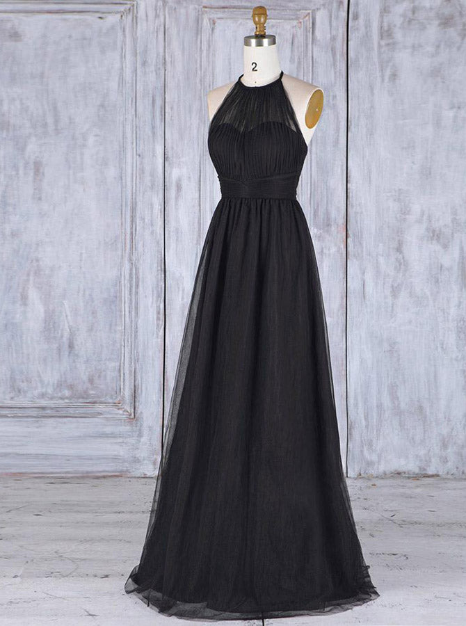 Black Tulle Bridesmaid Dresses,Halter Bridesmaid Dress,BD00345, US12 / Burgundy