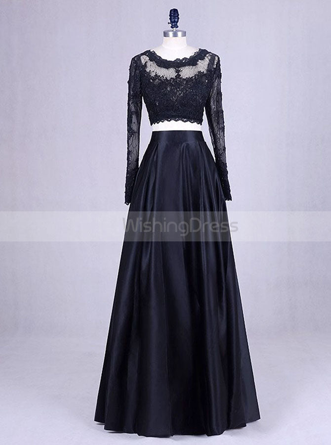 Black Two Piece Prom Dress,Lace Satin Prom Dress,Vogue Prom Dress with Long Sleeves PD00032, US2 / Royal Blue Black Two Piece Prom Dress,Lace Satin Prom Dress,Vogue Prom Dress with Long Sleeves PD00032, US2 / Royal Blue