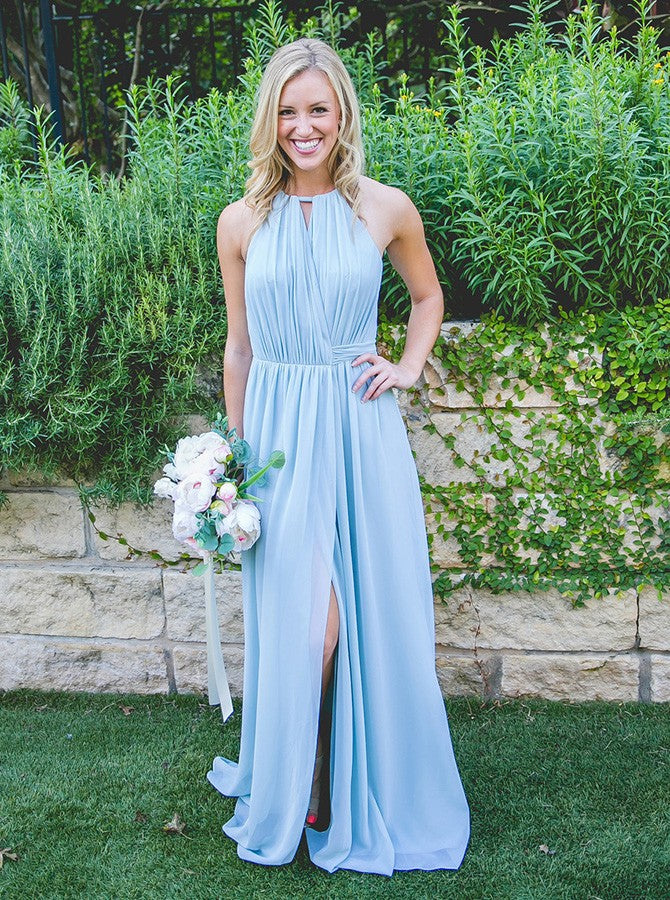 Blue Bridesmaid Dress,Chiffon Bridesmaid Dress with Slit,Full Length Bridesmaid Dress,BD00136, US8 / Pink Blue Bridesmaid Dress,Chiffon Bridesmaid Dress with Slit,Full Length Bridesmaid Dress,BD00136, US8 / Pink