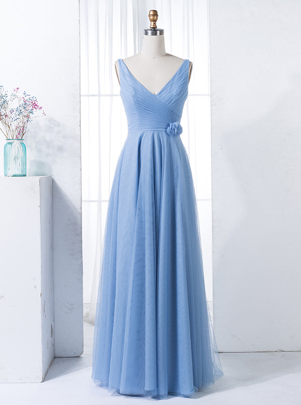 Blue Bridesmaid Dress,Tulle Bridesmaid Dress,Long Bridesmaid Dress,BD0