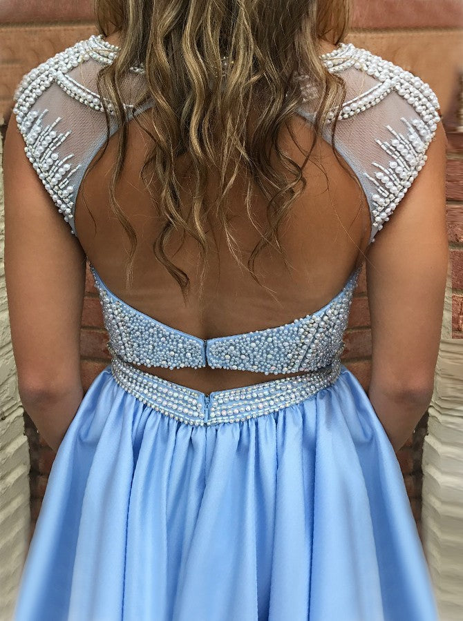 Light Blue Dress Short Prom Dresses With Pockets Cute Junior Light