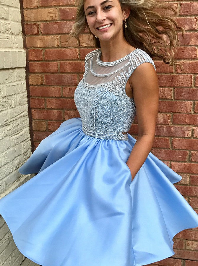 Blue Cocktail Dresses,Beaded Cocktail Dress,Cocktail Dress with Pocket - Wishingdress Blue Cocktail Dresses,Beaded Cocktail Dress,Cocktail Dress with Pocket - Wishingdress