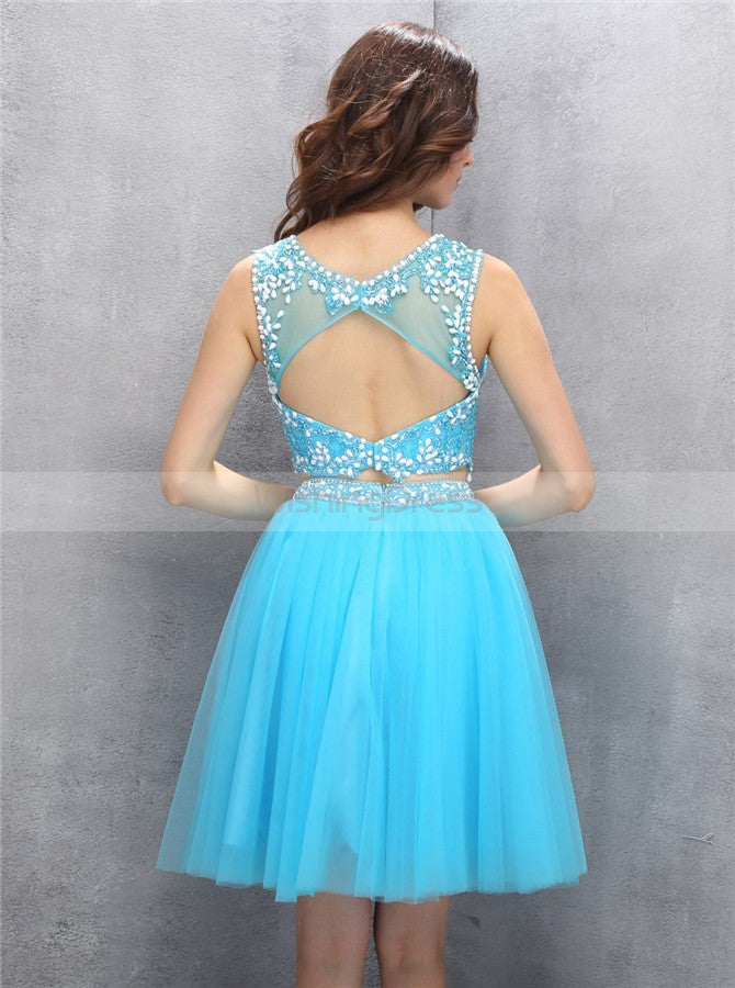 Blue Homecoming Dresses,Two Piece Homecoming Dress,Tulle Homecoming Dr - Wishingdress Blue Homecoming Dresses,Two Piece Homecoming Dress,Tulle Homecoming Dr - Wishingdress