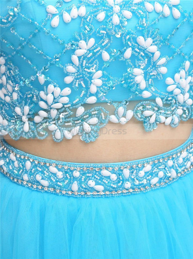 Blue Homecoming Dresses,Two Piece Homecoming Dress,Tulle Homecoming Dr -  Wishingdress