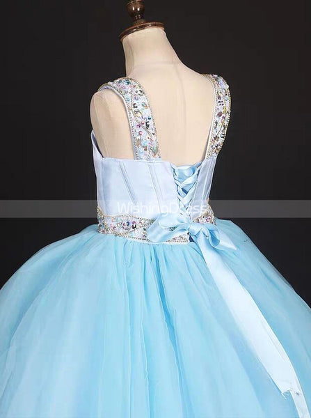 Blue Princess Pageant Gown,Strappy Ball Gown Little Girls Pageant Dress,GPD0034