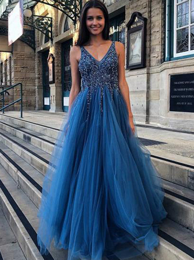 Blue Tulle Prom Dress,Princess Long Evening Dress,PD00445 - Wishingdress Blue Tulle Prom Dress,Princess Long Evening Dress,PD00445 - Wishingdress