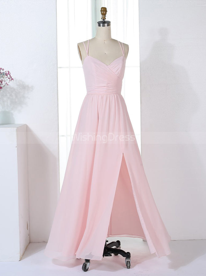Blush Pink Bridesmaid Dresses,Bridesmaid Dress with Slit,Chiffon Bride - Wishingdress Blush Pink Bridesmaid Dresses,Bridesmaid Dress with Slit,Chiffon Bride - Wishingdress