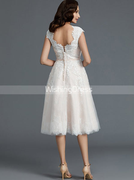 Blush Wedding Dresses,Knee Length Wedding Dress,Vintage Wedding Dress,WD00302
