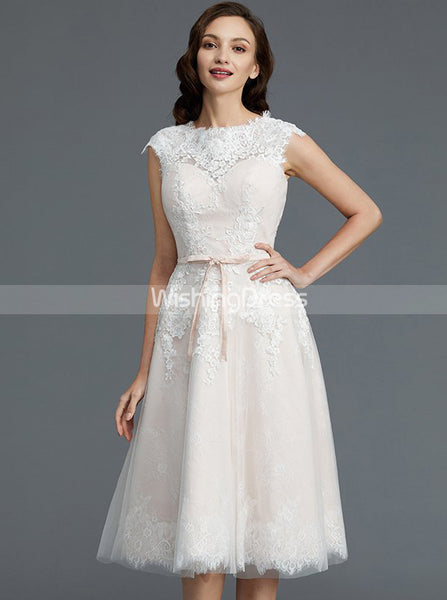 Blush Wedding Dresses,Knee Length Wedding Dress,Vintage Wedding Dress,WD00302