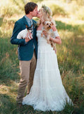 Boho Lace Wedding Dresses,Off the Shoulder Bridal Dress,WD00321