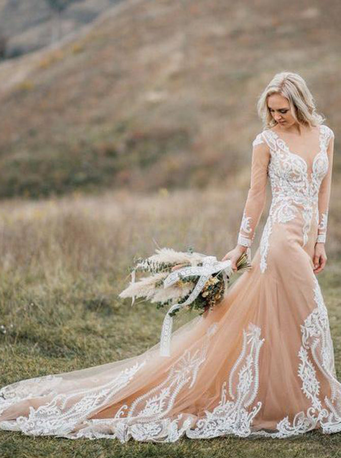 Boho Wedding Dress,Long Sleeves Wedding Dresses,Outdoor Wedding