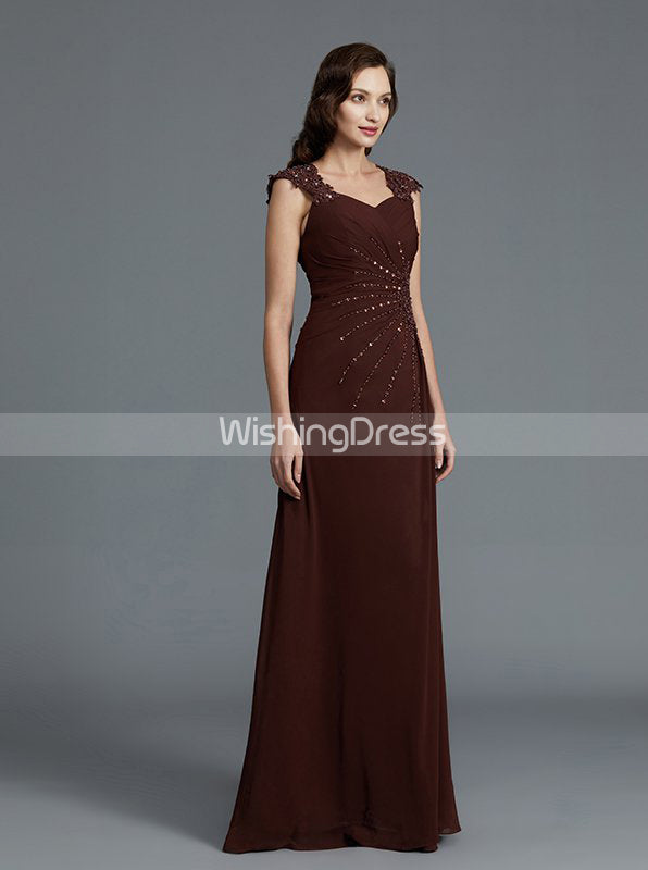 Brown Mother of the Bride Dresses,Long Elegant Mother Dress,Beaded Mot -  Wishingdress