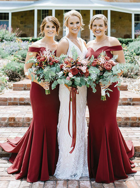 Burgundy Bridesmaid Dress,Mermaid Bridesmaid Dress,Off the Shoulder Br - Wishingdress Burgundy Bridesmaid Dress,Mermaid Bridesmaid Dress,Off the Shoulder Br - Wishingdress
