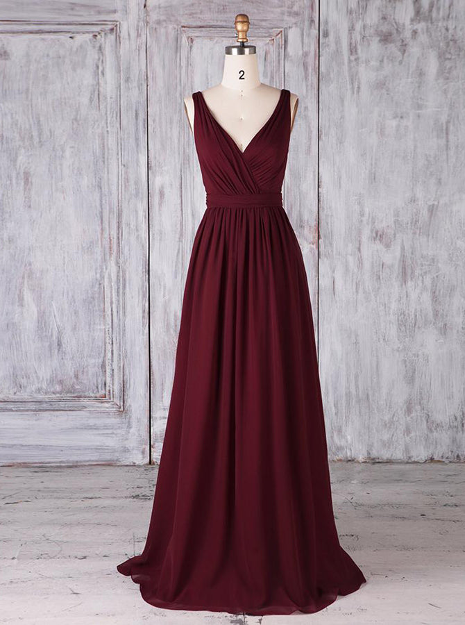 Burgundy Bridesmaid Dresses,Classic Bridesmaid Dress,Modest Bridesmaid Dress,BD00353, US14W / Red