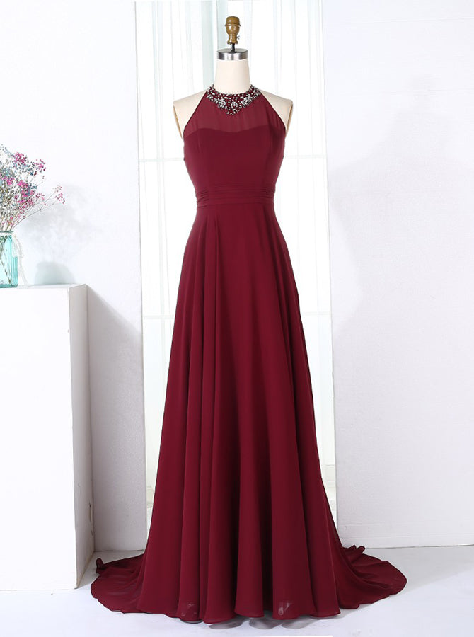 Burgundy Bridesmaid Dresses,Halter Bridesmaid Dress,Chiffon Bridesmaid - Wishingdress Burgundy Bridesmaid Dresses,Halter Bridesmaid Dress,Chiffon Bridesmaid - Wishingdress