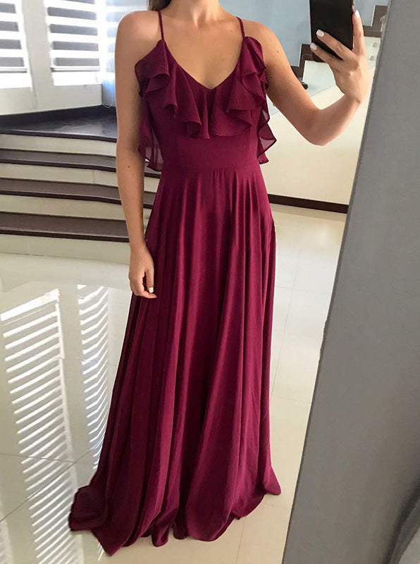 burgundy chiffon prom dress Long Chiffon Prom Dress with Multi-Way Neckline Orchid / 8