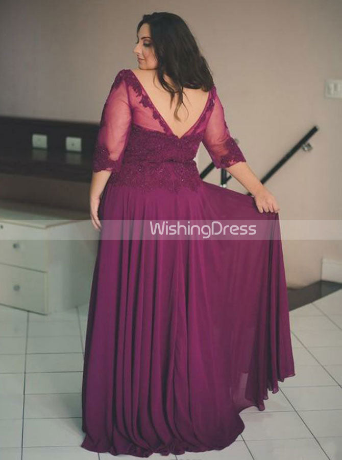plus size long sleeve burgundy prom dresses Plus Size Wrap Dress in Plum with Loose Cuffed Sleeves and Flared Skirt