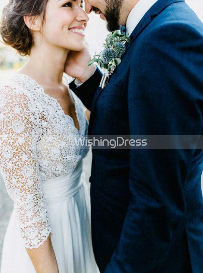 Casual Wedding Dresses,Beach Bridal Dress with Lace Sleeves,WD00430, US6 / White Casual Wedding Dresses,Beach Bridal Dress with Lace Sleeves,WD00430, US6 / White