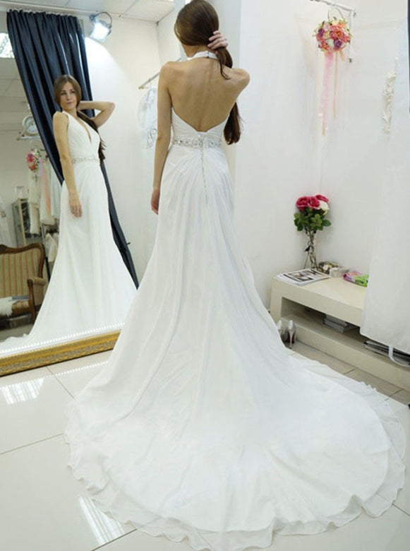 Chiffon Beach Wedding Dress,Halter Wedding Dresses,Sexy Bridal Dresses,WD00053, US22W / Champagne Chiffon Beach Wedding Dress,Halter Wedding Dresses,Sexy Bridal Dresses,WD00053, US22W / Champagne