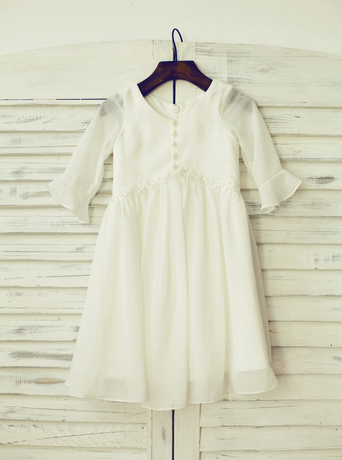Chiffon Flower Girl Dress with Sleeves,Beach Flower Girl Dress,FD00081, Child3 / Champagne