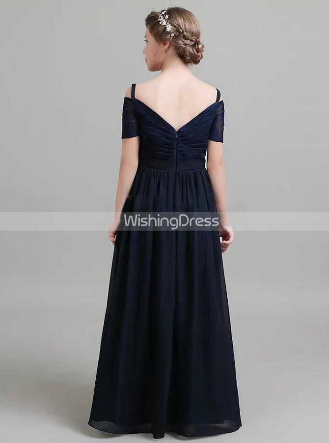 Chiffon Summer Junior Bridesmaid Dresses,Dark Navy Long Junior Bridesm