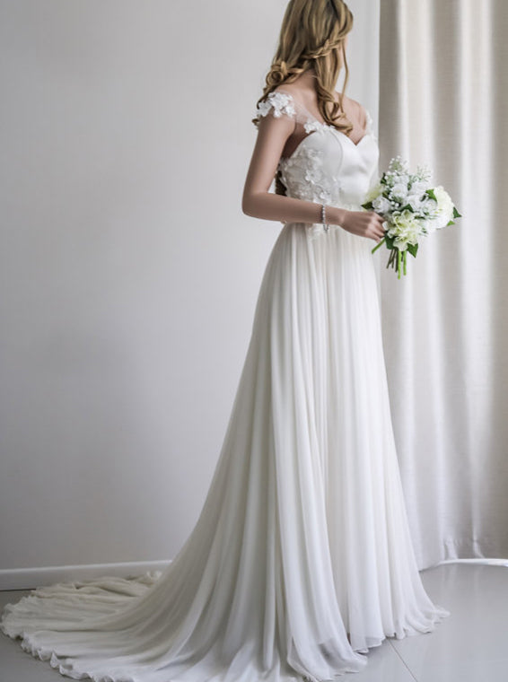 Chiffon Wedding Dresses,Beach Wedding Dress,Off Shoulder Bridal Dress,Floral Bridal Dress,WD00106, US16 / Champagne Chiffon Wedding Dresses,Beach Wedding Dress,Off Shoulder Bridal Dress,Floral Bridal Dress,WD00106, US16 / Champagne