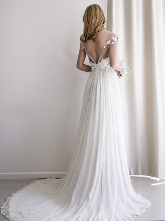 women's dresses for beach Chiffon Wedding Dresses,Beach Wedding Dress,Off Shoulder Bridal Dress,Floral Bridal Dress,WD00106, US24W / Ivory