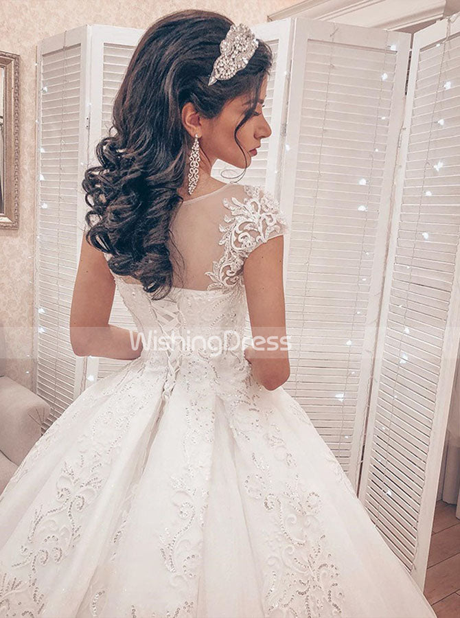 Classic Ball Gown Wedding Dress,Luxurious Wedding Gown with Cap Sleeves,WD00637, US4 / White Classic Ball Gown Wedding Dress,Luxurious Wedding Gown with Cap Sleeves,WD00637, US4 / White