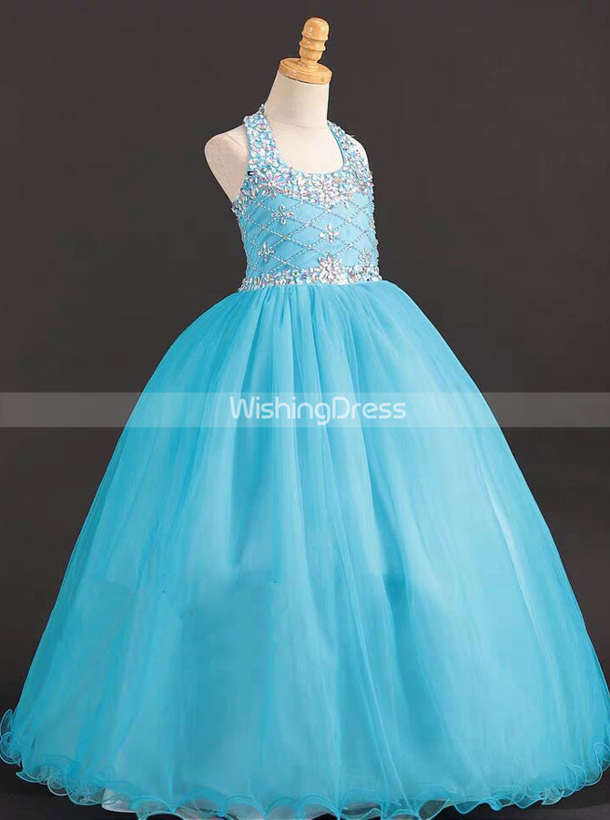 Classic Blue Little Princess Gowns Tulle Little Girls Prom Gown GPD005 Wishingdress