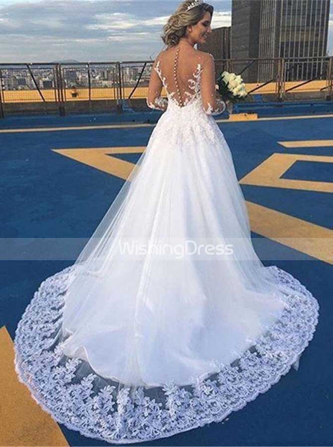 Classic Wedding Dresses with Sleeves,Illusion Back Wedding Gown,WD0040 - Wishingdress Classic Wedding Dresses with Sleeves,Illusion Back Wedding Gown,WD0040 - Wishingdress