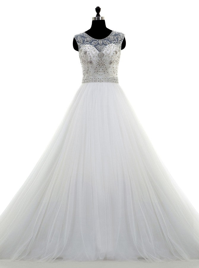 Classic Wedding Gown,Tulle Wedding Dresses,Beaded Wedding Gown,Aline Wedding Dress,WD00039, US16 / Pink