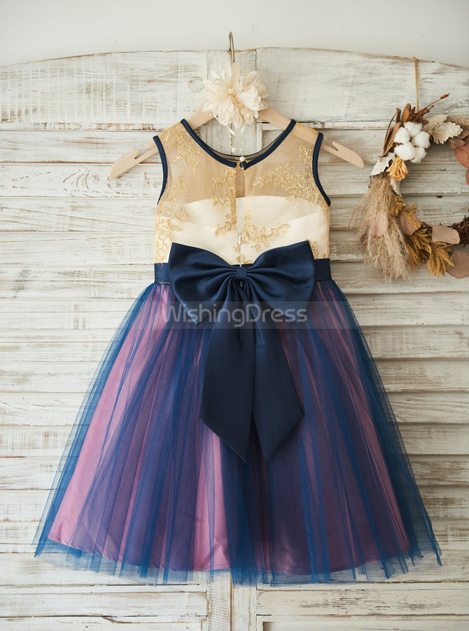 Princess Dress Navy Blue And Silver Flower Girl Dress Blue Flower